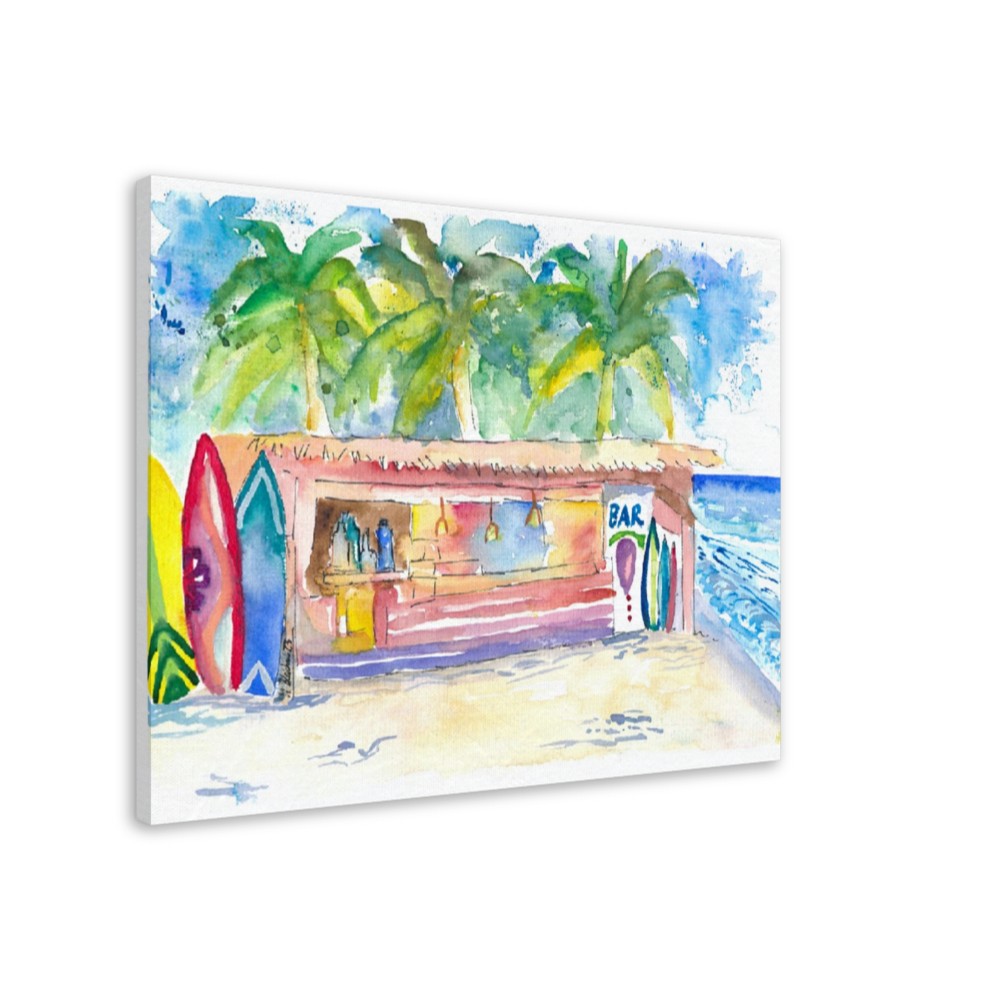Tropical Dreams at the Beach Bar under Palms - Limited Edition Fine Art Print - Original Painting available