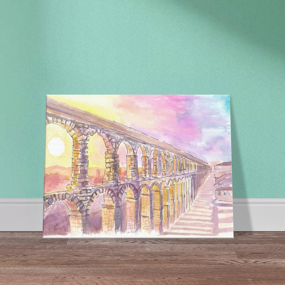 Roman Aqueduct of Segovia Spain in Late Sun - Limited Edition Fine Art Print - Original Painting available