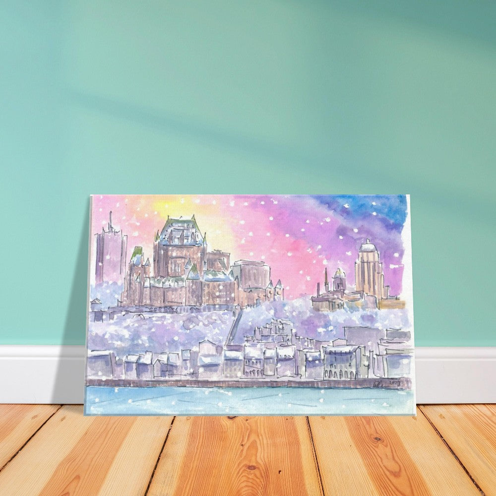 Quebec Canada Nightly Winter Scene with Castle and St Lawrence River - Limited Edition Fine Art Print - Original Painting available
