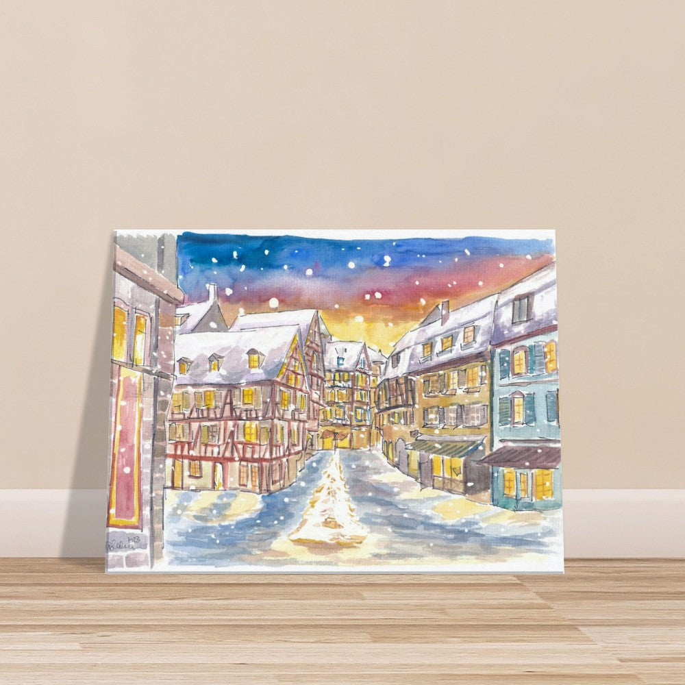 Snowing and Festive Colmar in Alsace with Old Town - Limited Edition Fine Art Print - Original Painting available