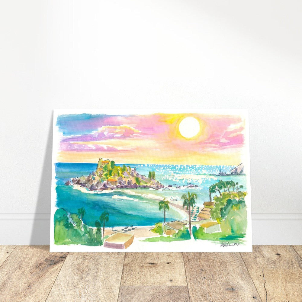 Isola Bella Taormina Sicily Panoramic View - Limited Edition Fine Art Print - Original Painting available