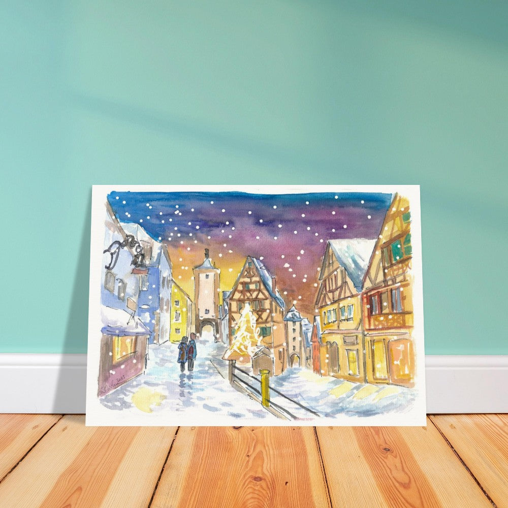 Rothenburg Tauber Winter Wonderland Walks at Night - Limited Edition Fine Art Print - Original Painting available