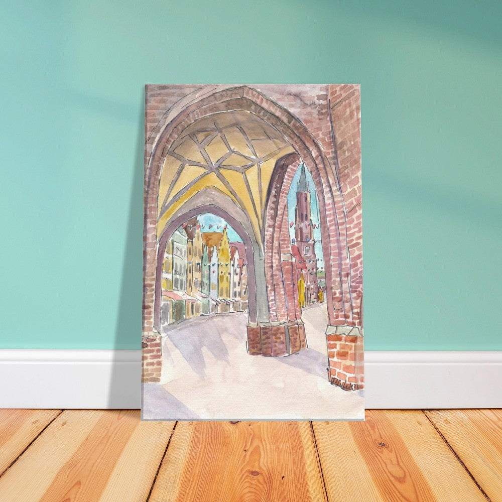 View from Hl Geist church into the old town of Landshut with St Martin and gothic houses - Limited Edition Fine Art Print -