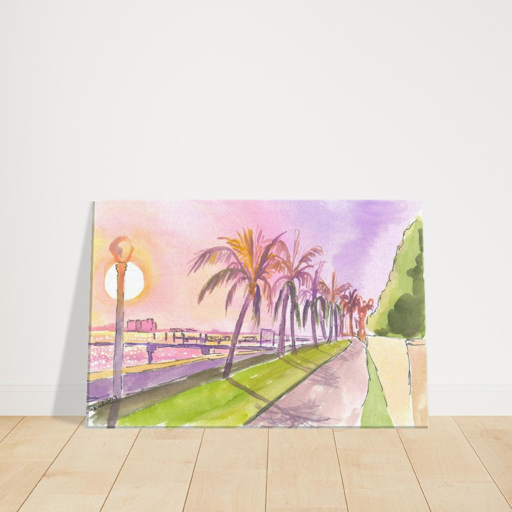 Sunset on Palm Beach Florida Lake and Bikeway - Limited Edition Fine Art Print - Original Painting available