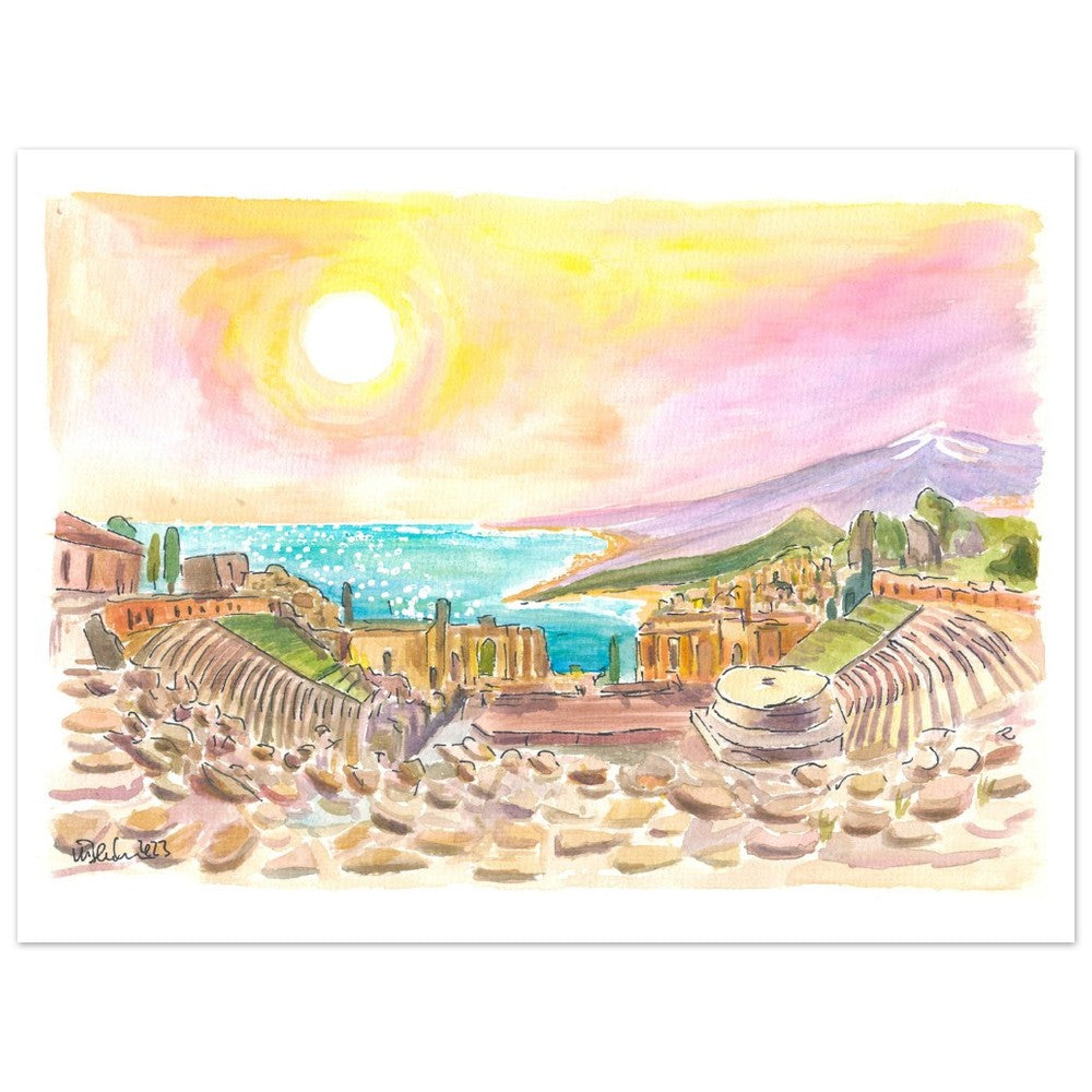 Incredible view of Ancient Teatro Antico Taormina Sicily - Limited Edition Fine Art Print - Original Painting available