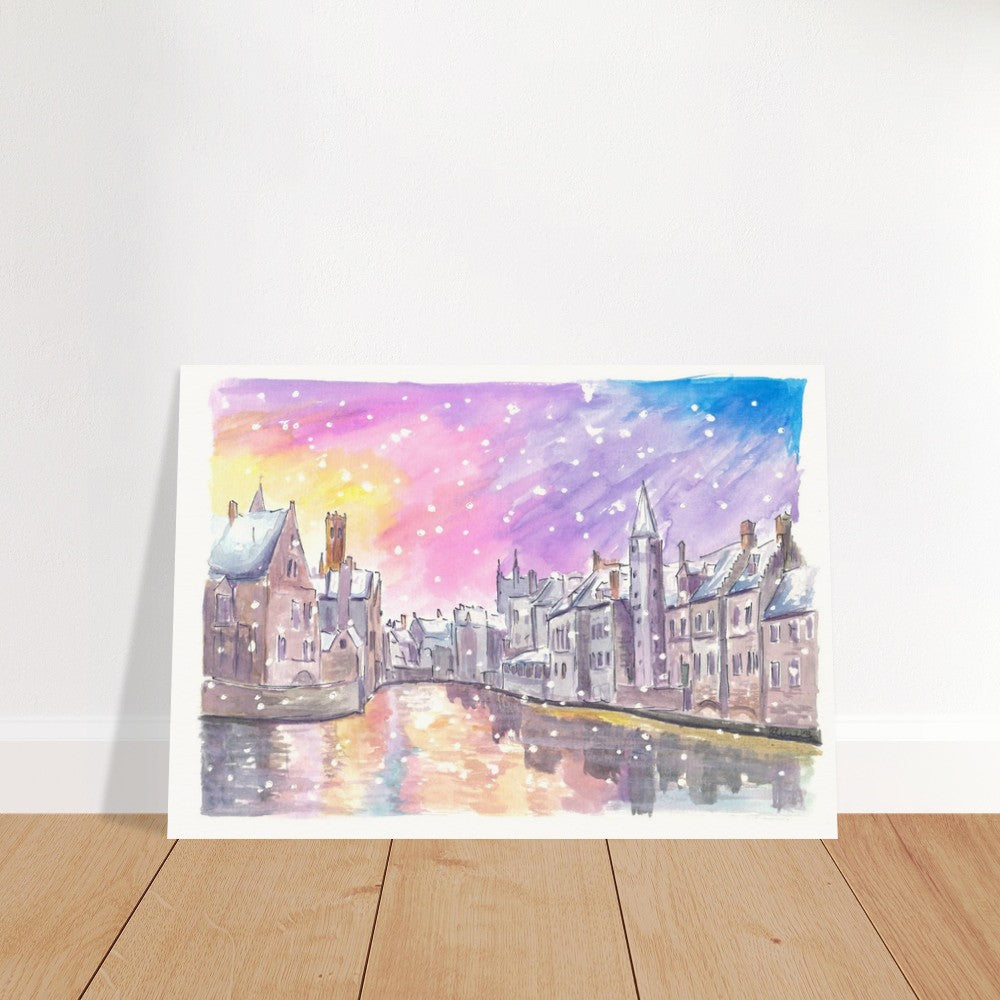 Bruges Winter Dreams and Canal Views at Dawn - Limited Edition Fine Art Print - Original Painting available