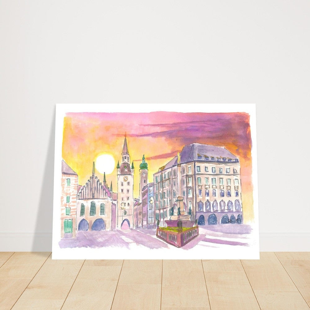 Munich Marienplatz Old Town Hall in the Morning - Limited Edition Fine Art Print - Original Painting available