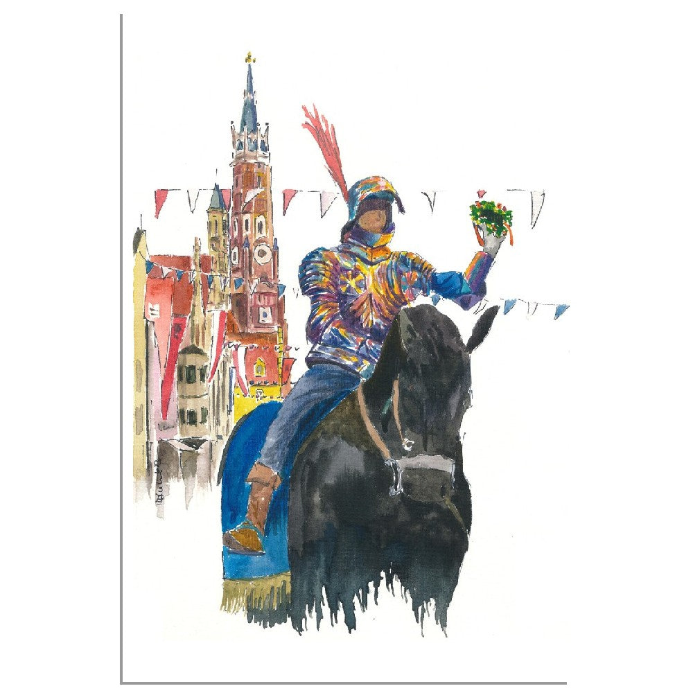 Landshut Knight in the procession in the historical dreamlike old town - Limited Edition Fine Art Print - Original Painting available