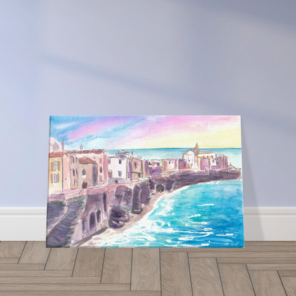Trapani Sicily City on Rock in the Mediterranean Sea - Limited Edition Fine Art Print - Original Painting available