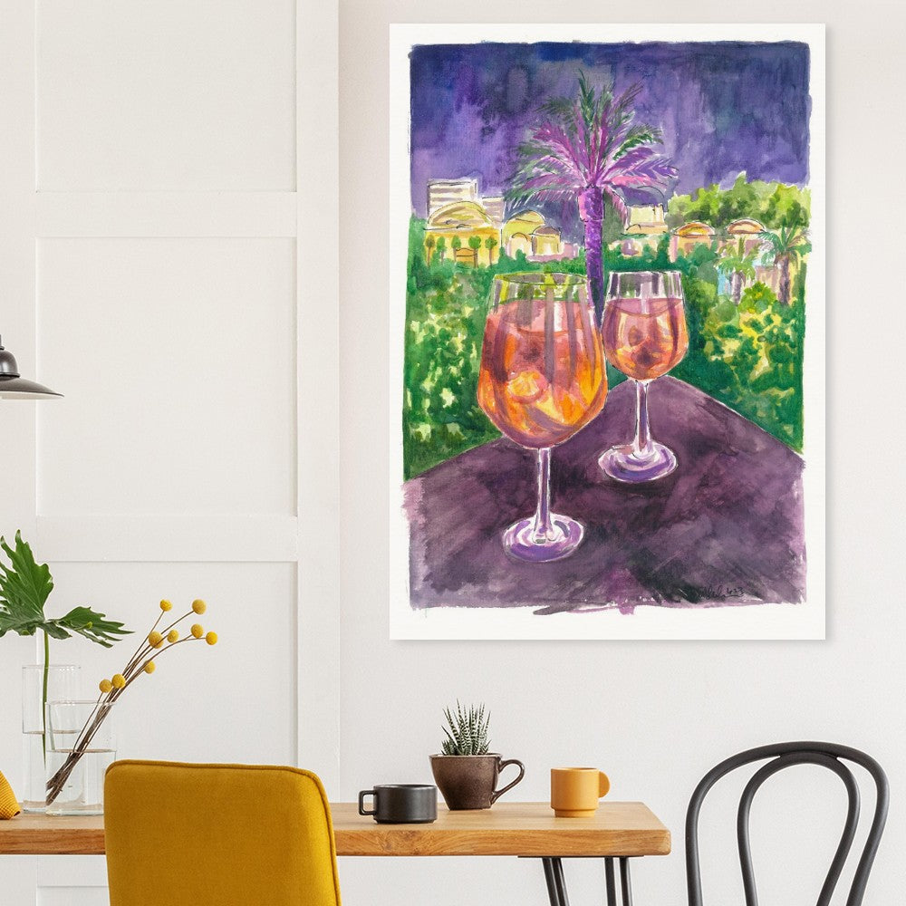 Still Life with Palms Scene of a Illuminated Garden Night - Limited Edition Fine Art Print - Original Painting available
