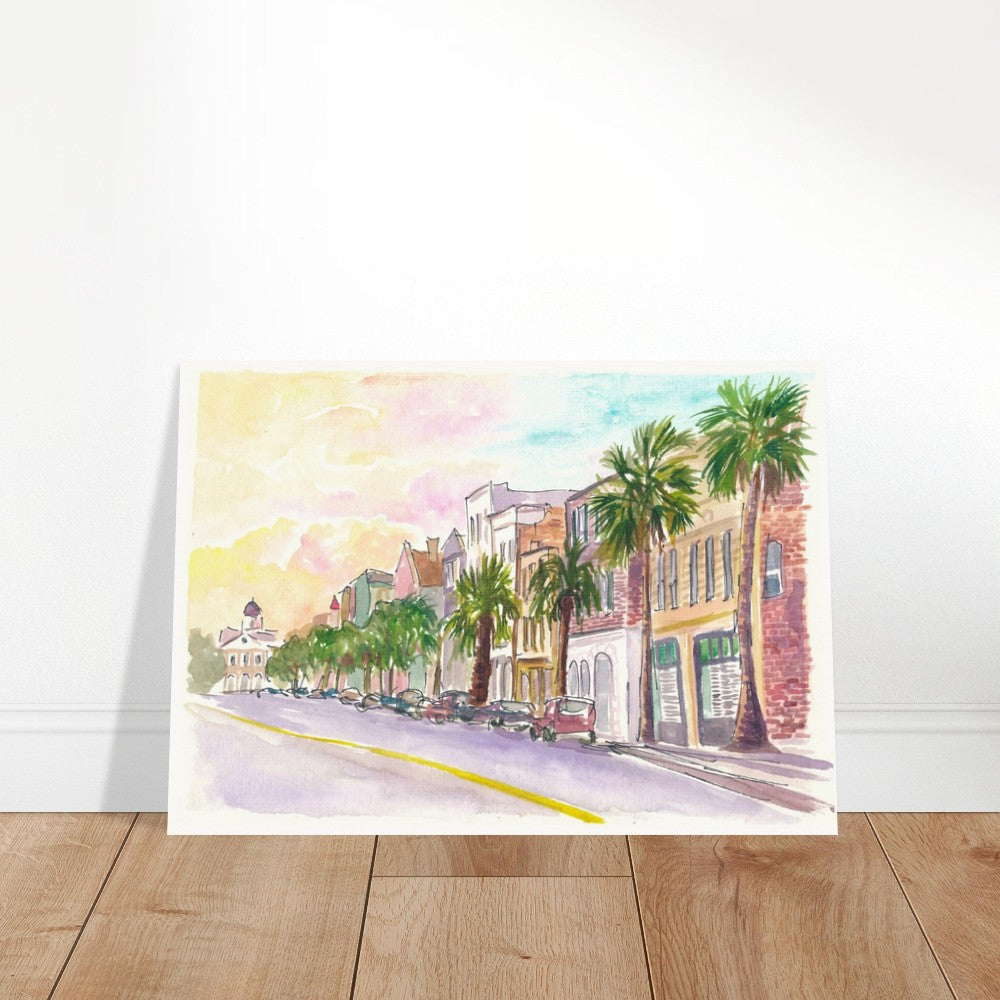 Early Morning Vibes in Broad Street Charleston South Carolina - Limited Edition Fine Art Print - Original Painting available