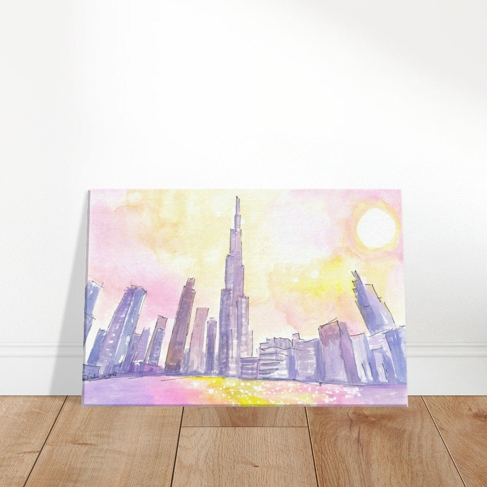 Burj Khalifa Dubai Impressions during Sunset with Skyscrapers - Limited Edition Fine Art Print - Original Painting available