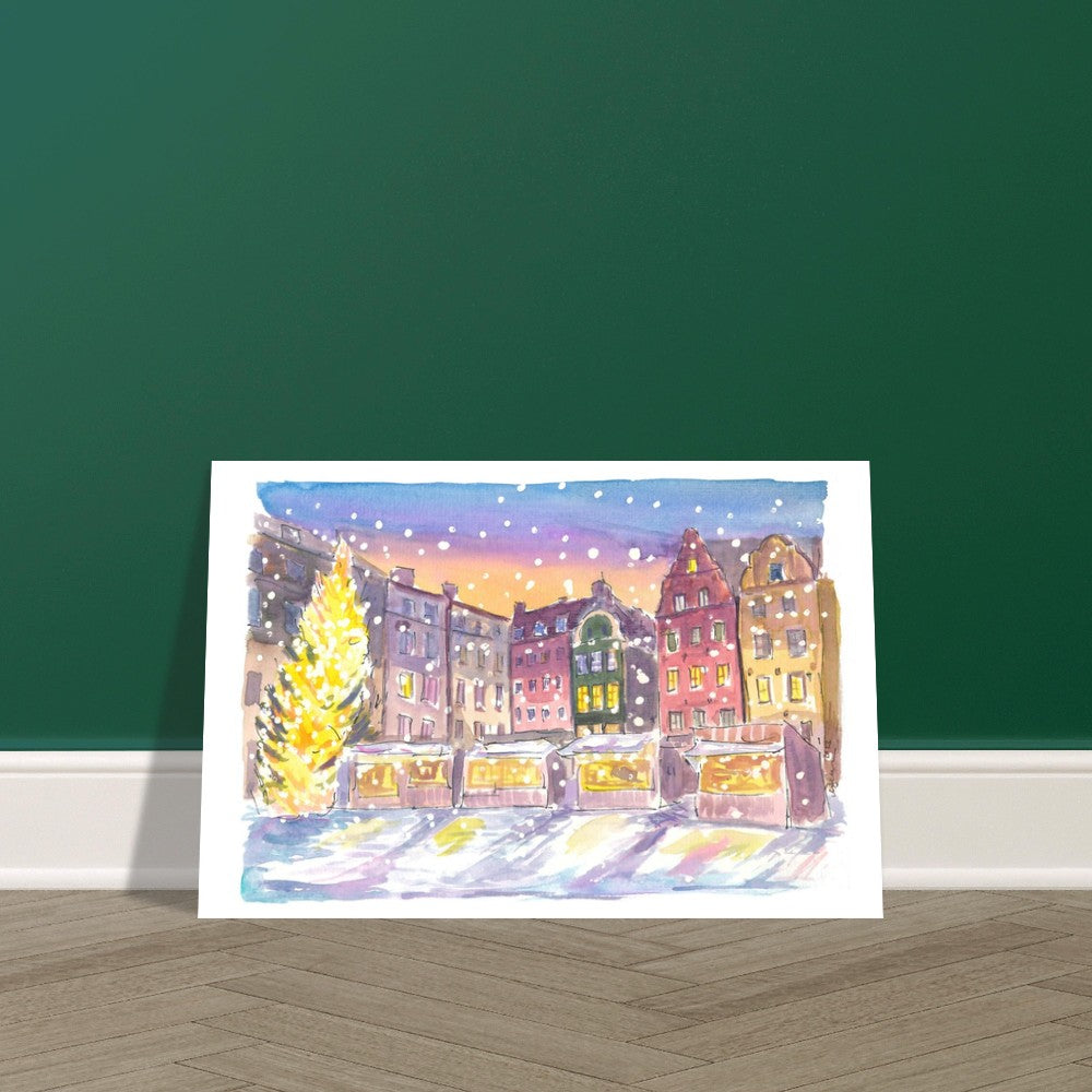 Stockholm Winter Scene at Nightly Gamla Stan - Limited Edition Fine Art Print - Original Painting available