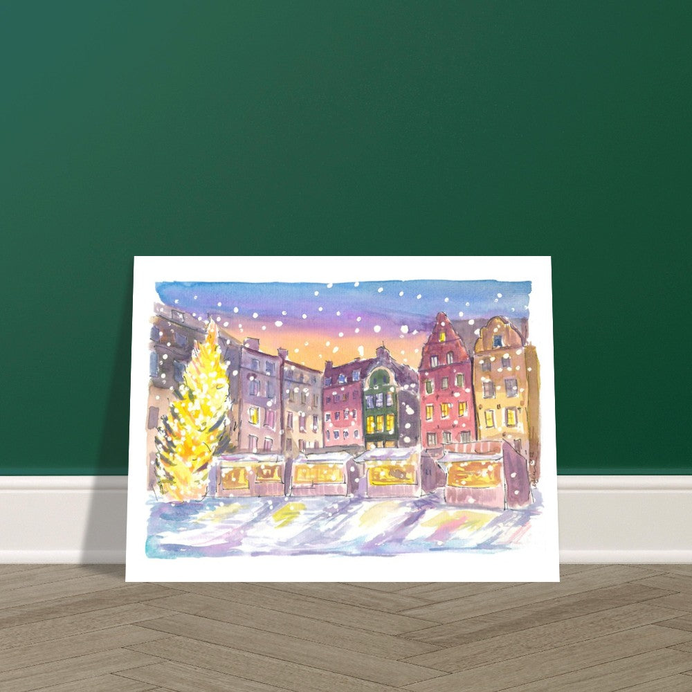 Stockholm Winter Scene at Nightly Gamla Stan - Limited Edition Fine Art Print - Original Painting available