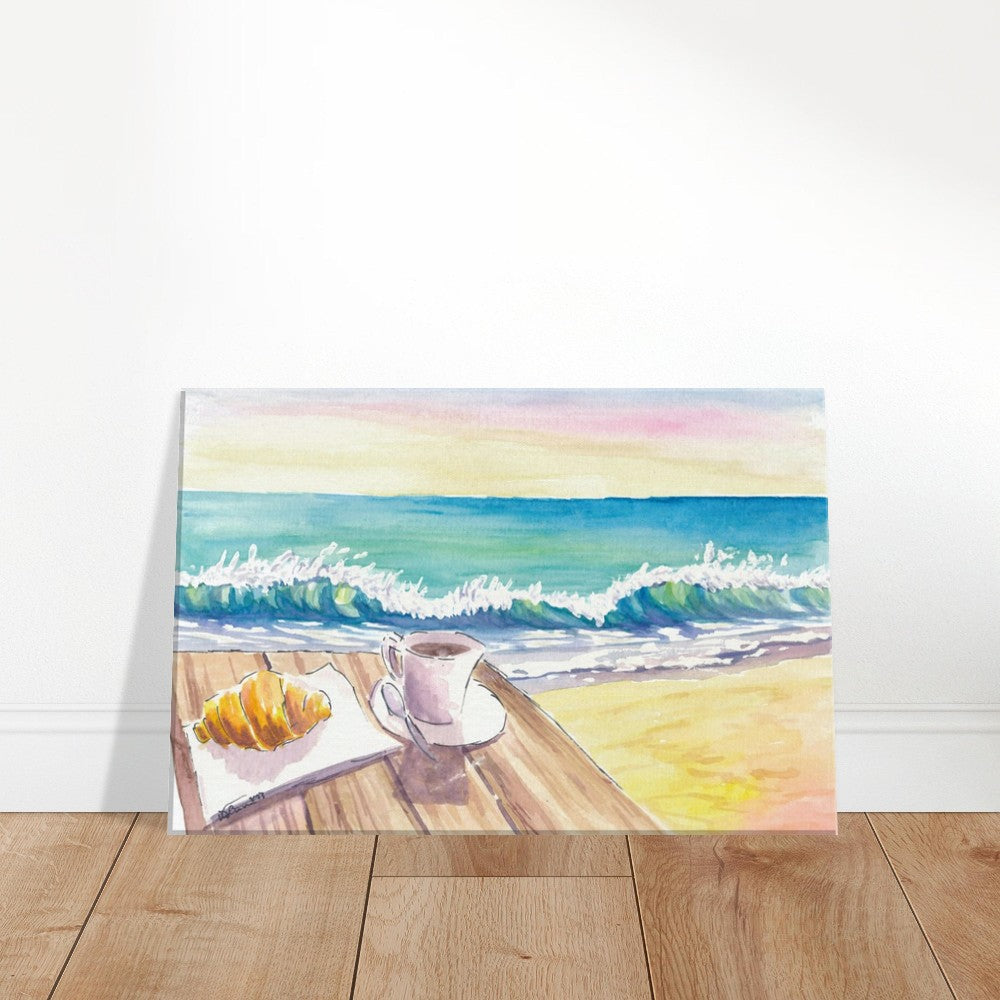 Beautiful Beach Morning with Coffee Brioche and Waves - Limited Edition Fine Art Print - Original Painting available