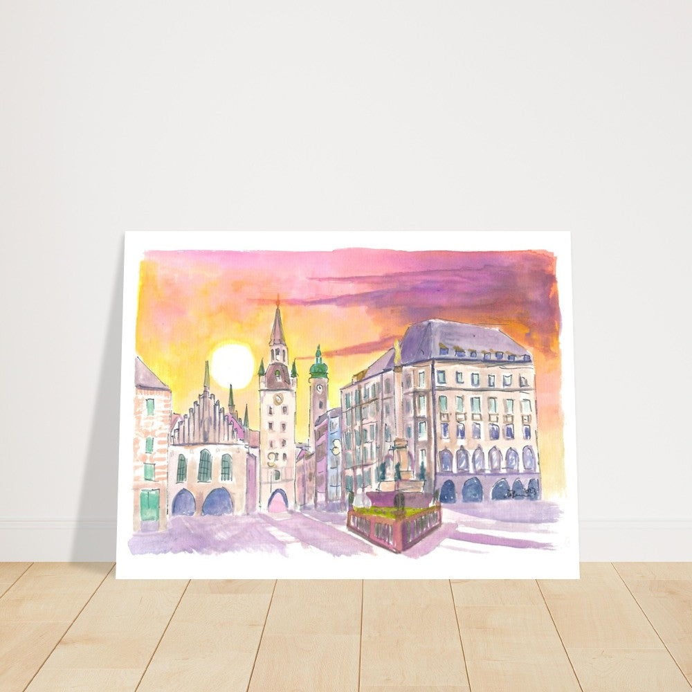 Munich Marienplatz Old Town Hall in the Morning - Limited Edition Fine Art Print - Original Painting available