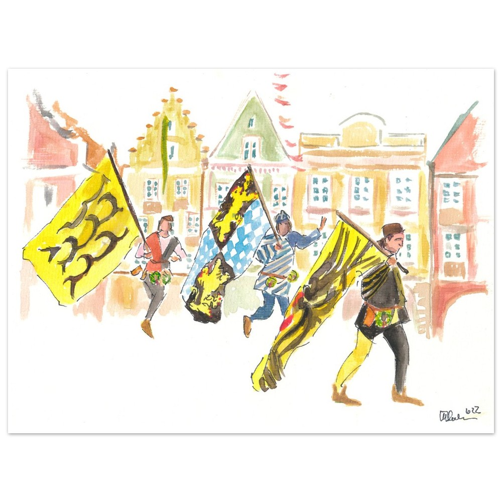 Imperial and Ducal Flag Waivers in Historic Landshut Old Town - Limited Edition Fine Art Print -