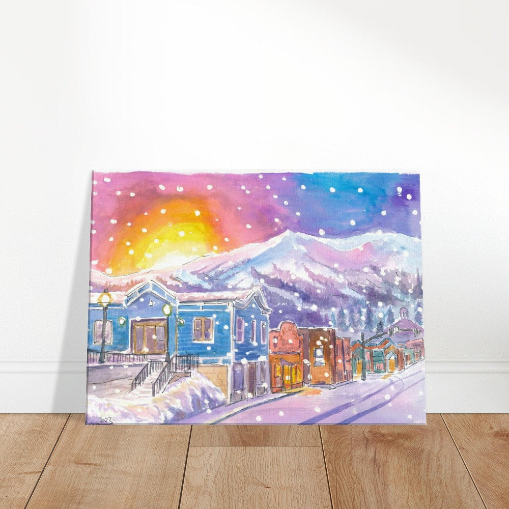 Snowing in Breckenridge Colorado Nightly Winter Street Scene - Limited Edition Fine Art Print - Original Painting available