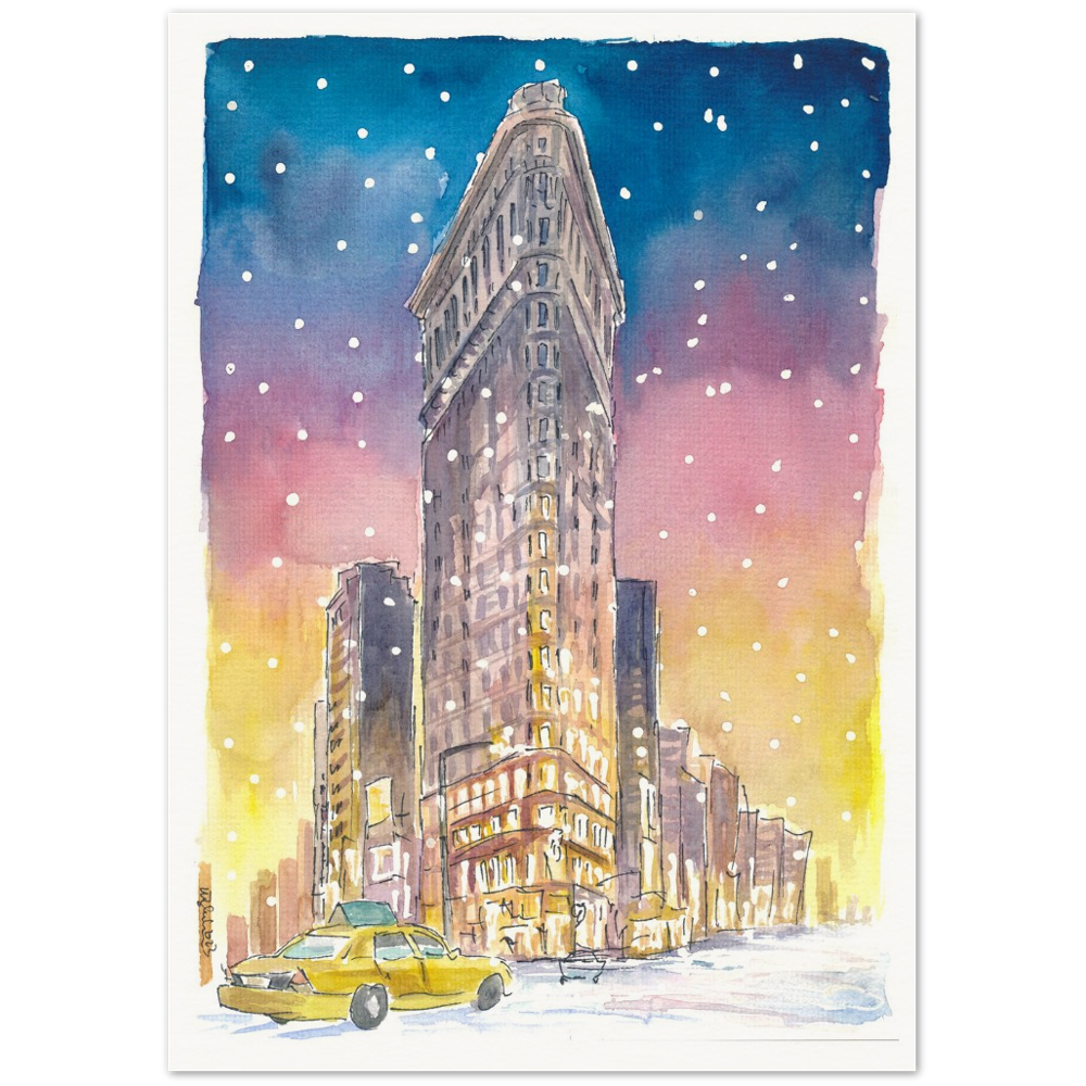 Winter in New York City Romantic Snow Fall and Flatiron Manhattan Dreams - Limited Edition Fine Art Print -