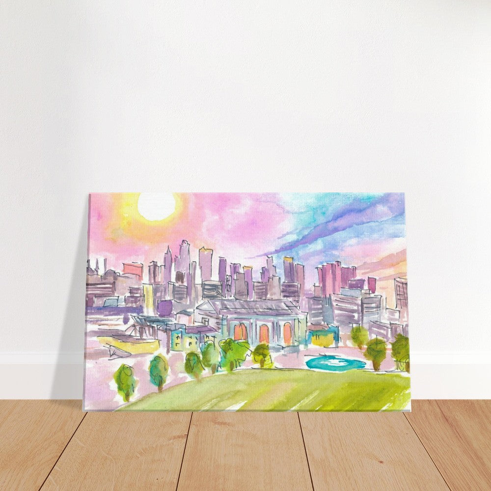 Kansas City Missouri Cityscape and Skyline in Watercolor Sunset - Limited Edition Fine Art Print - Original Painting available