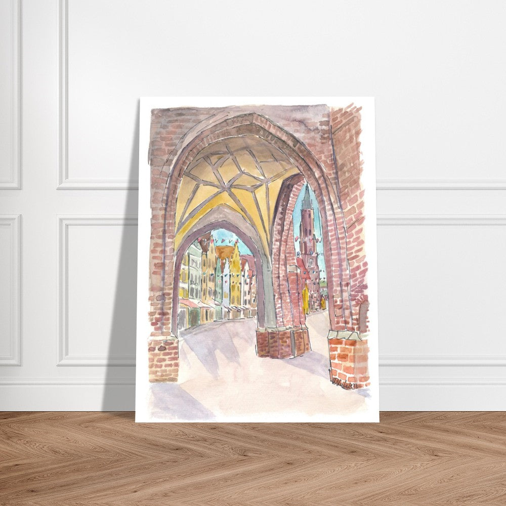 View from Hl Geist church into the old town of Landshut with St Martin and gothic houses - Limited Edition Fine Art Print -