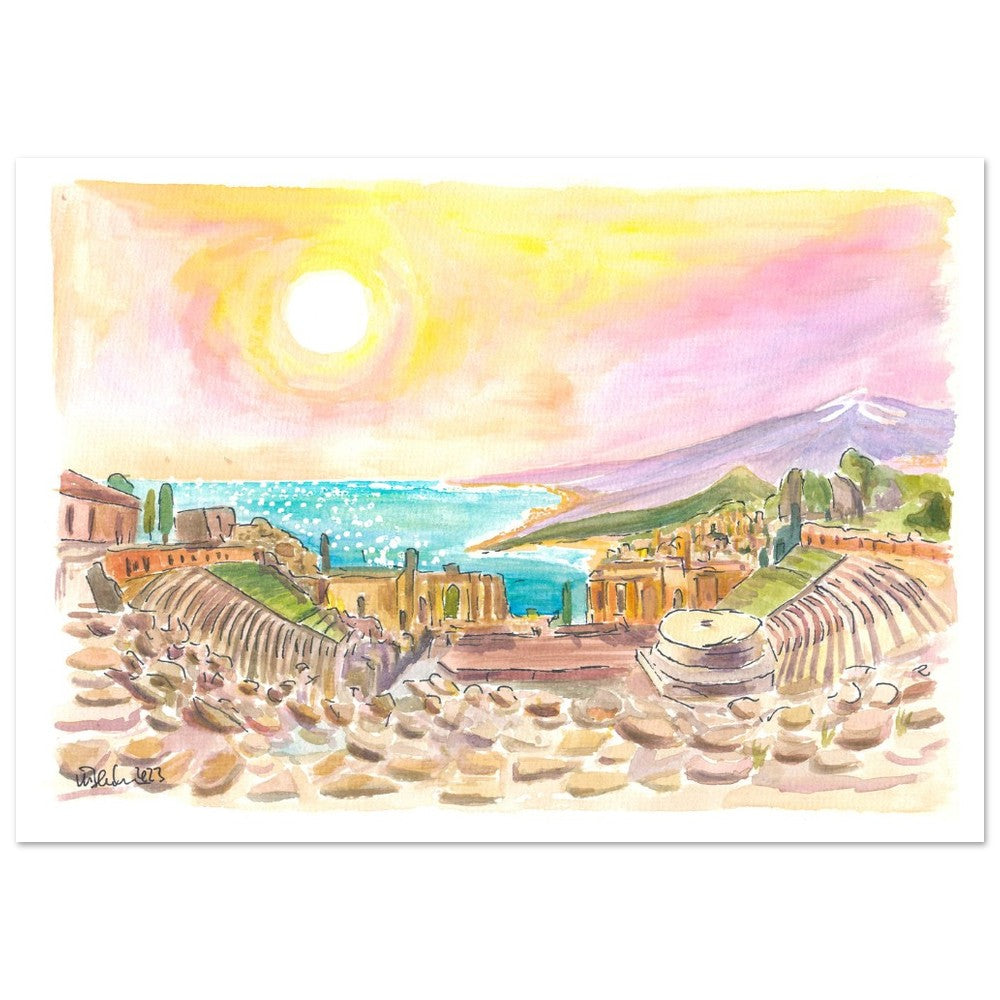 Incredible view of Ancient Teatro Antico Taormina Sicily - Limited Edition Fine Art Print - Original Painting available