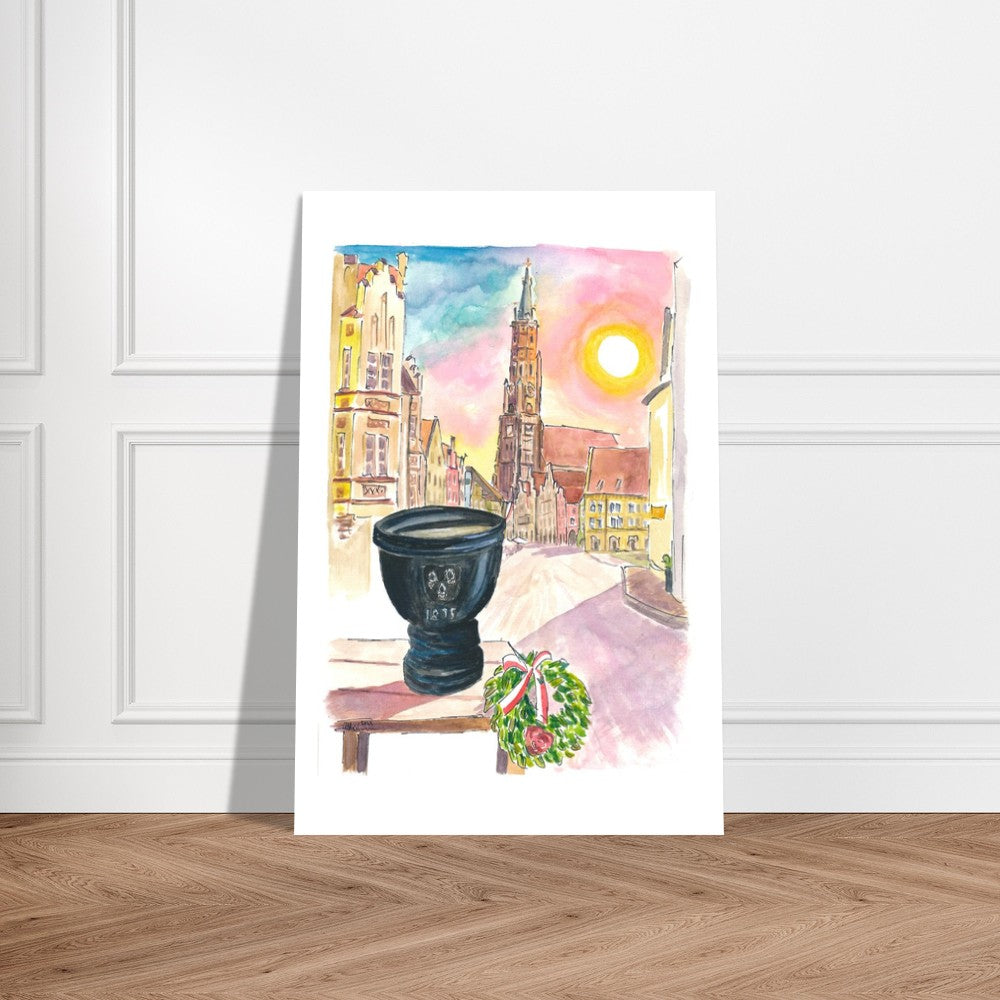 Landshut Humpen with a view of the decorated old town in the morning - Limited Edition Fine Art Print - Original Painting available