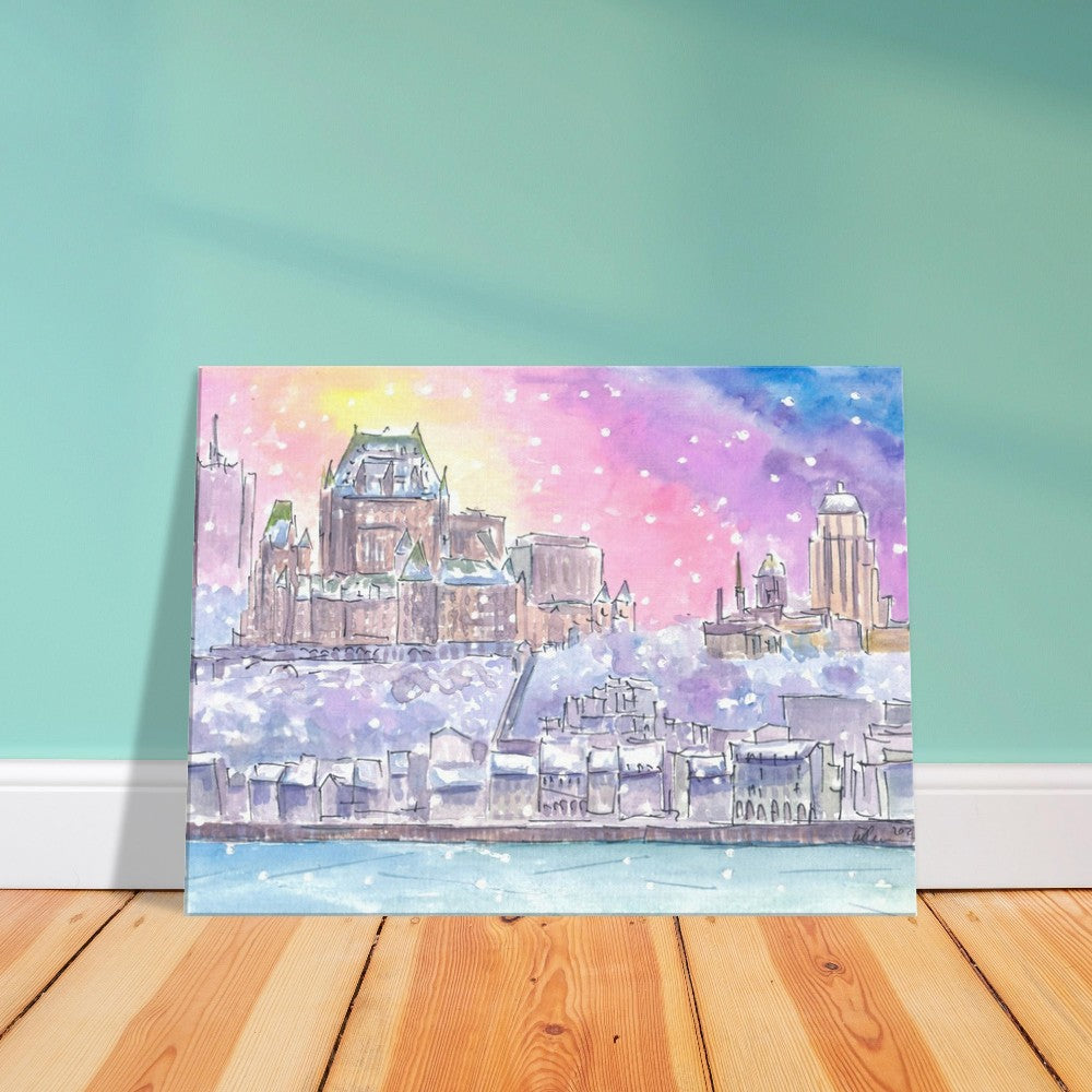Quebec Canada Nightly Winter Scene with Castle and St Lawrence River - Limited Edition Fine Art Print - Original Painting available