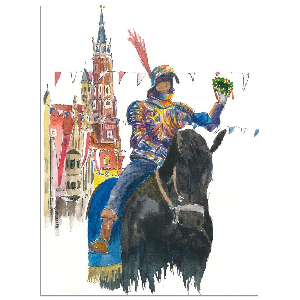 Landshut Knight in the procession in the historical dreamlike old town - Limited Edition Fine Art Print - Original Painting available