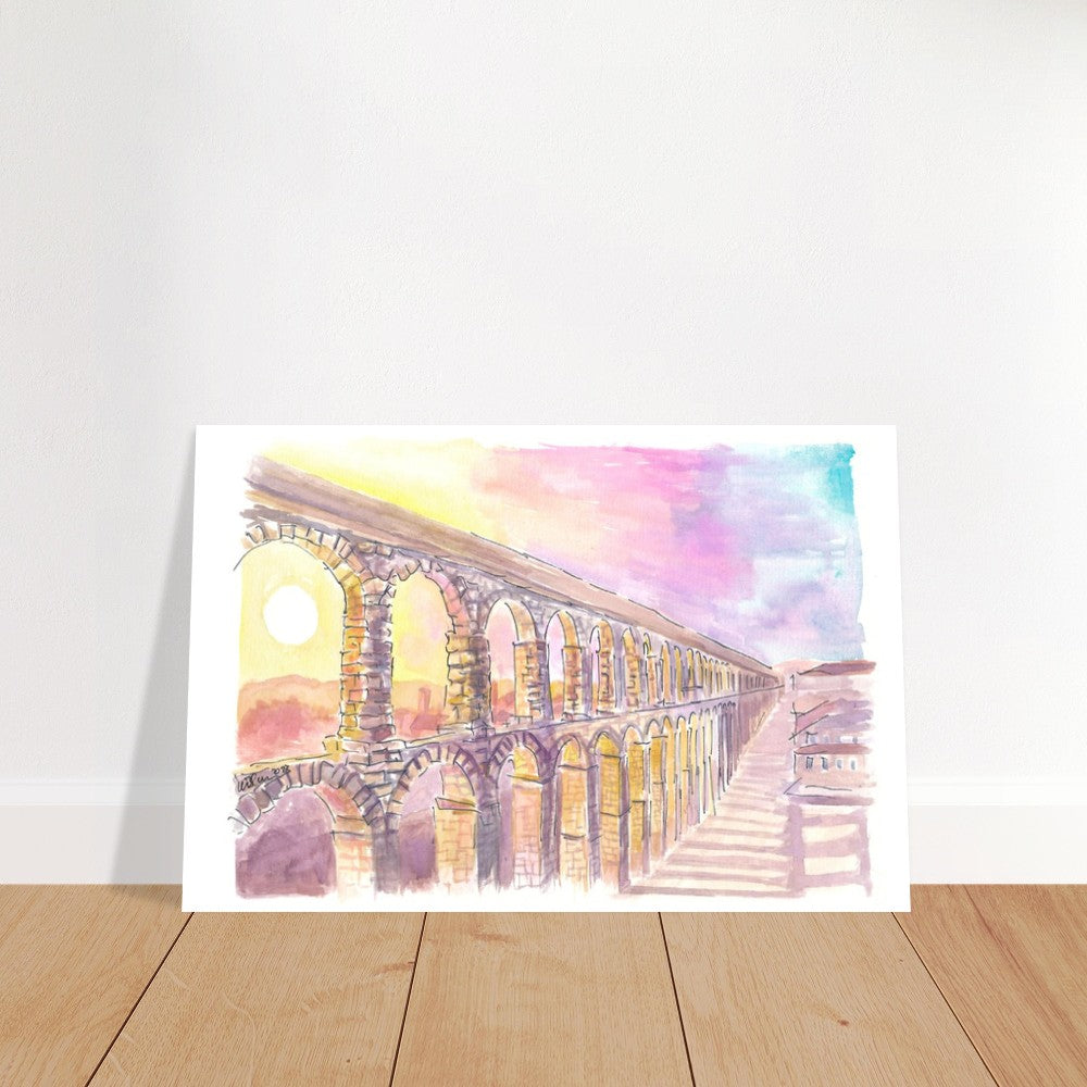 Roman Aqueduct of Segovia Spain in Late Sun - Limited Edition Fine Art Print - Original Painting available