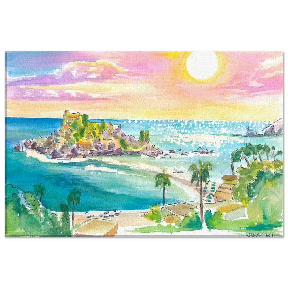 Isola Bella Taormina Sicily Panoramic View - Limited Edition Fine Art Print - Original Painting available