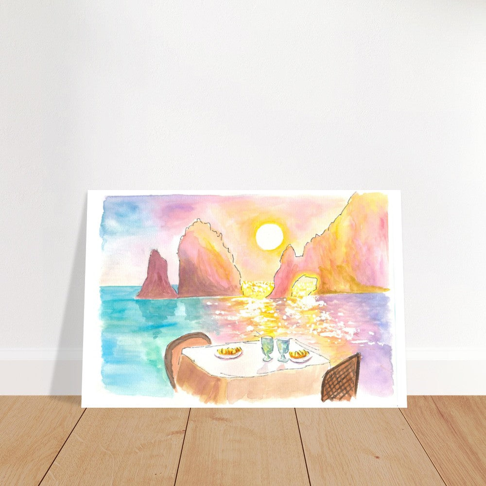 Cabo San Lucas Romantic Table with Seaview Sunset and Rocks - Limited Edition Fine Art Print - Original Painting available