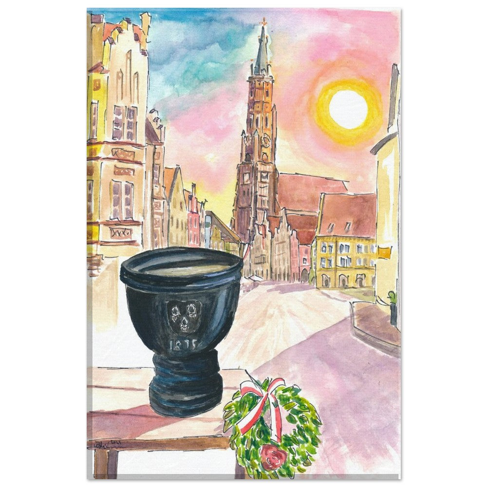 Landshut Humpen with a view of the decorated old town in the morning - Limited Edition Fine Art Print - Original Painting available