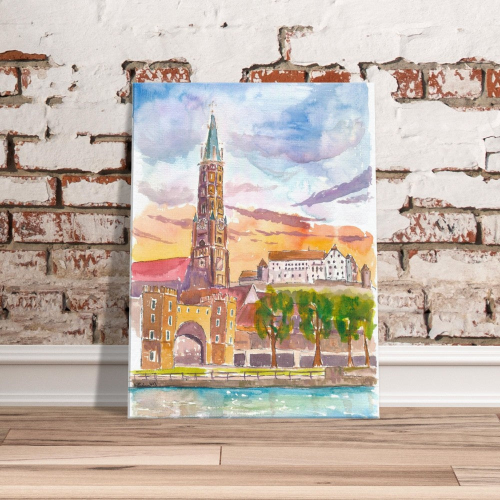 Landshut Martin and Jodok View from Carossahöhe at Sunset - Limited Edition Fine Art Print - Original Painting available