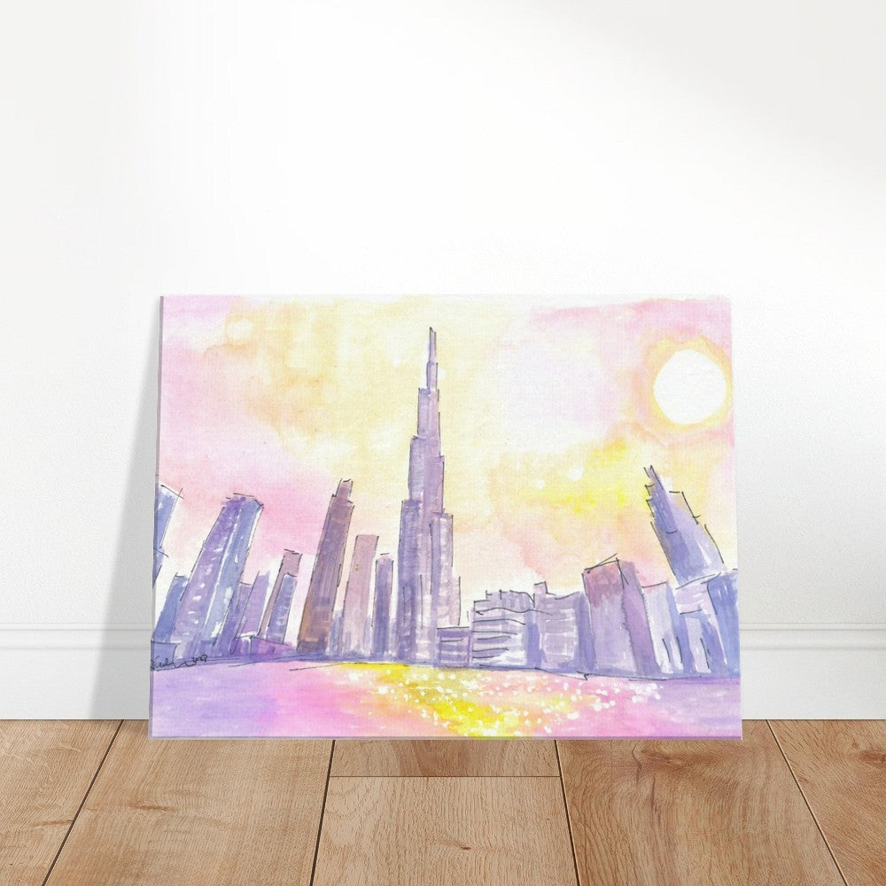 Burj Khalifa Dubai Impressions during Sunset with Skyscrapers - Limited Edition Fine Art Print - Original Painting available