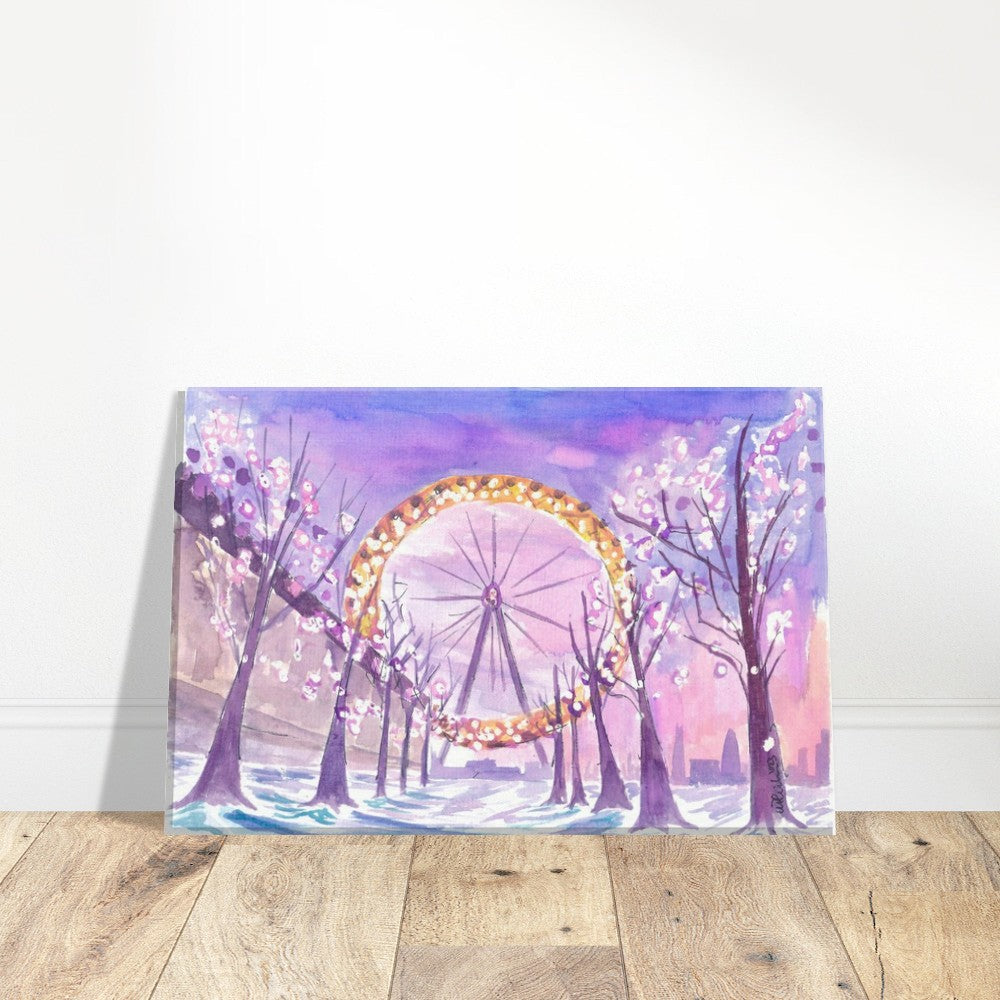 London England View of Eye in Winter with Snow South Bank - Limited Edition Fine Art Print -
