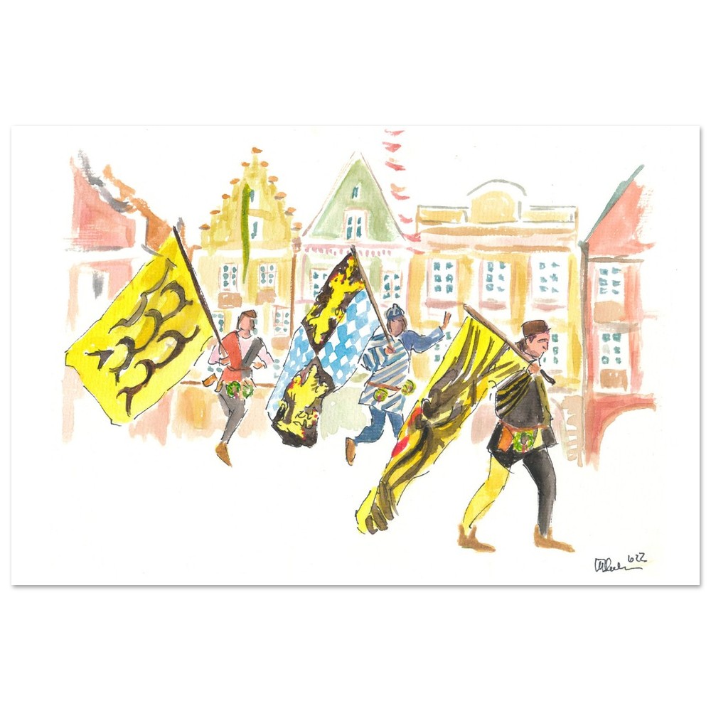 Imperial and Ducal Flag Waivers in Historic Landshut Old Town - Limited Edition Fine Art Print -