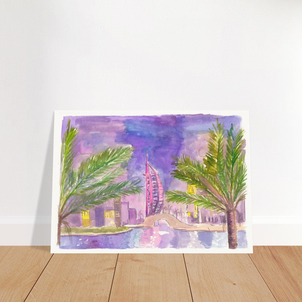 Burj Arab Dubai Illuminated at Night - Limited Edition Fine Art Print - Original Painting available