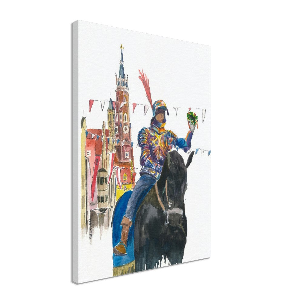 Landshut Knight in the procession in the historical dreamlike old town - Limited Edition Fine Art Print - Original Painting available