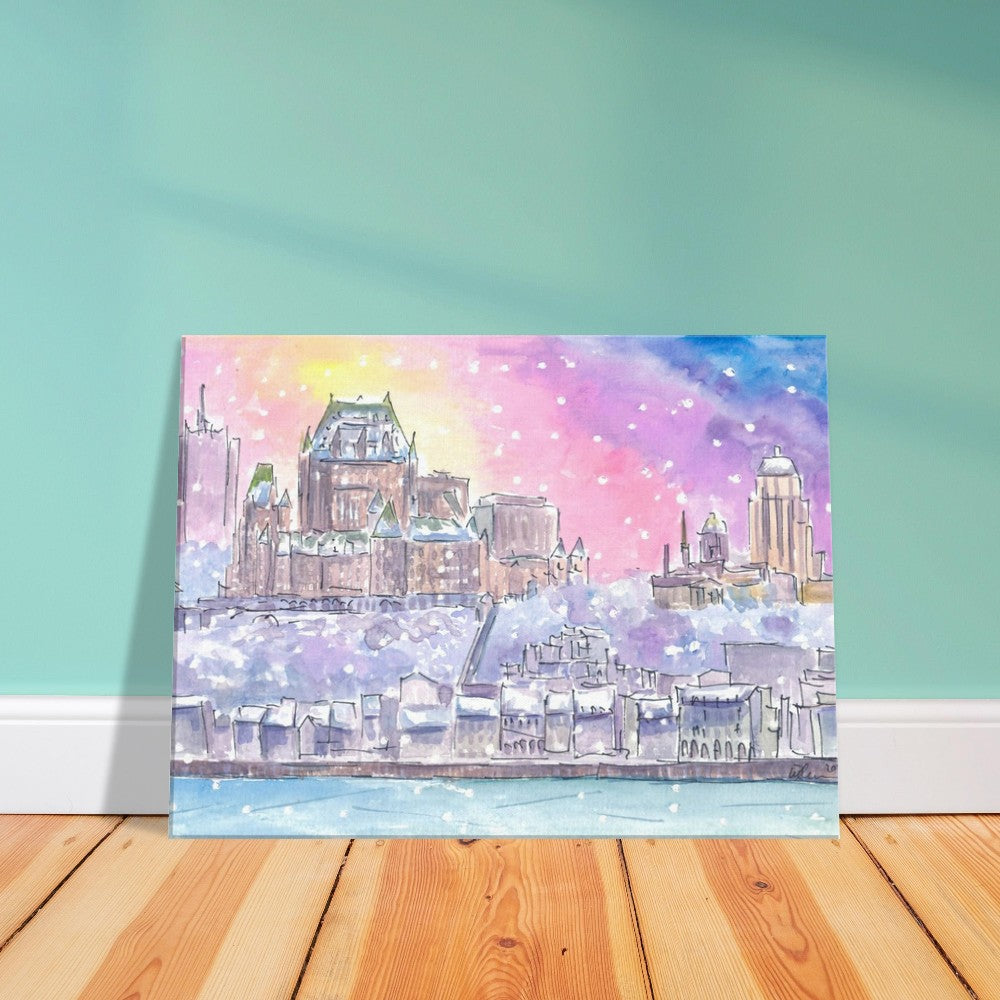 Quebec Canada Nightly Winter Scene with Castle and St Lawrence River - Limited Edition Fine Art Print - Original Painting available