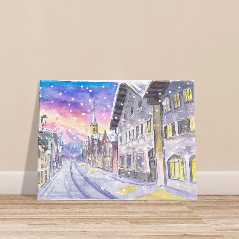 Garmisch Partenkirchen Main Street Winter Scene with Mountain View - Limited Edition Fine Art Print - Original Painting available