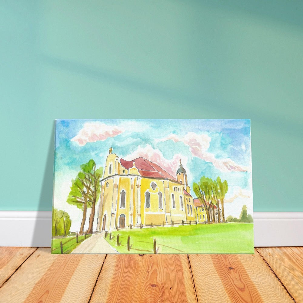 View of the famous Wieskirche and place of pilgrimage in Bavaria - Limited Edition Fine Art Print - Original Painting available