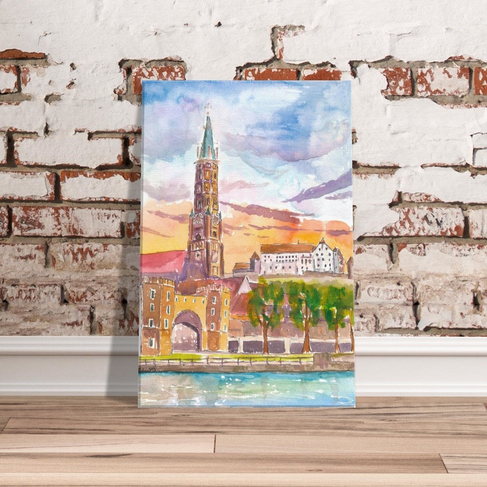 Landshut Martin and Jodok View from Carossahöhe at Sunset - Limited Edition Fine Art Print - Original Painting available