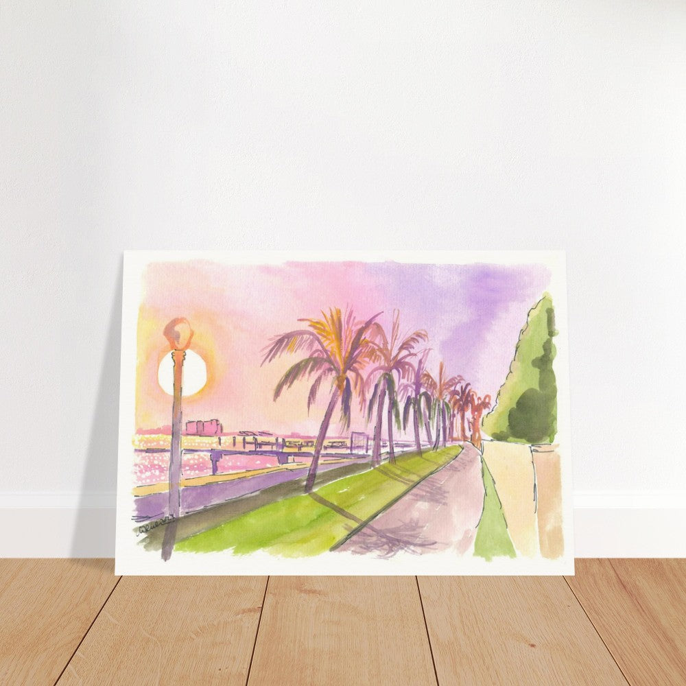 Sunset on Palm Beach Florida Lake and Bikeway - Limited Edition Fine Art Print - Original Painting available
