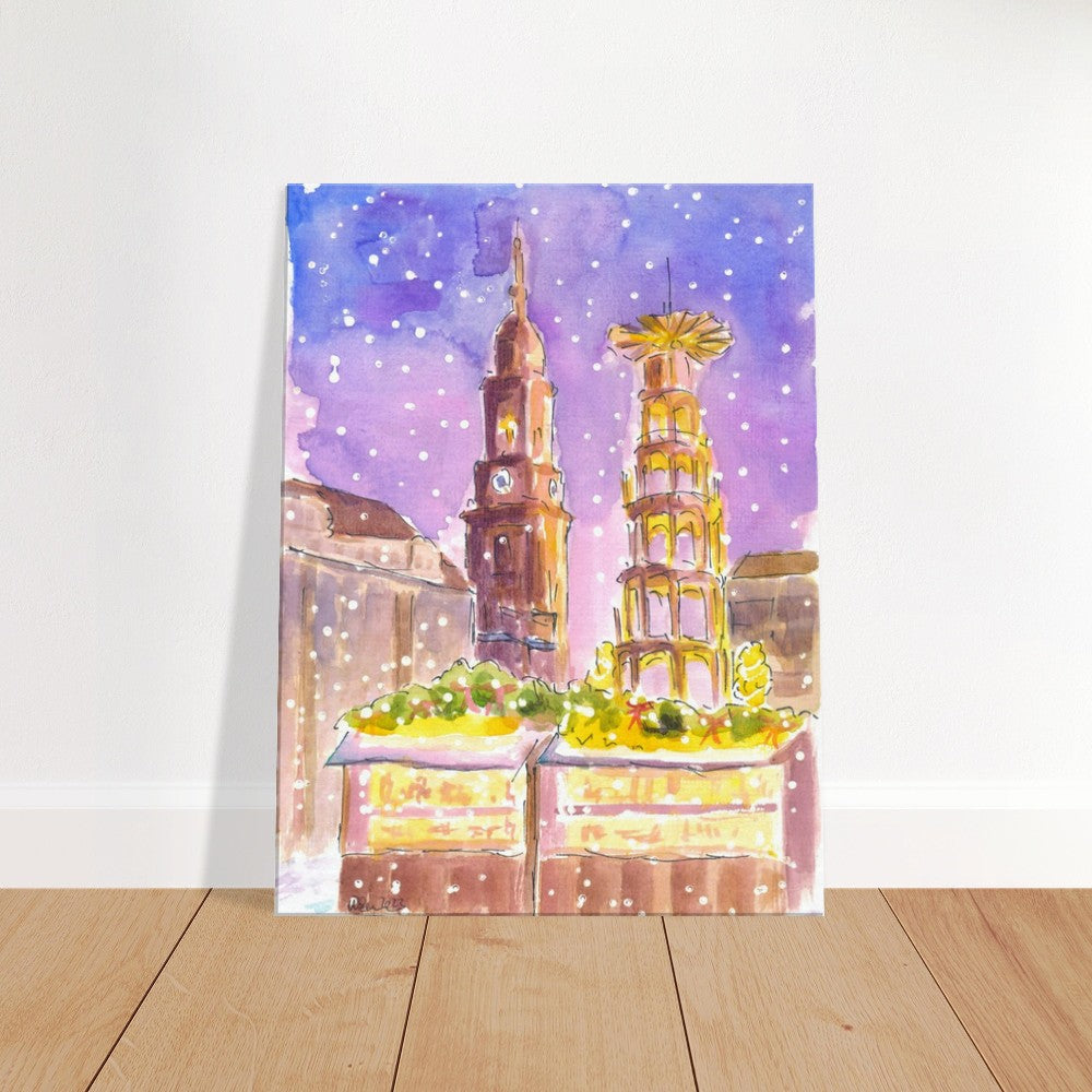 Dresden XMAS Market in Nightly Winter Scene at Striezelmarkt - Limited Edition Fine Art Print - Original Painting available