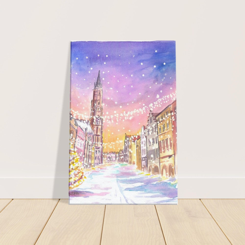 Landshut Old Town in Winter with XMAS Decoration - Limited Edition Fine Art Print - Original Painting available