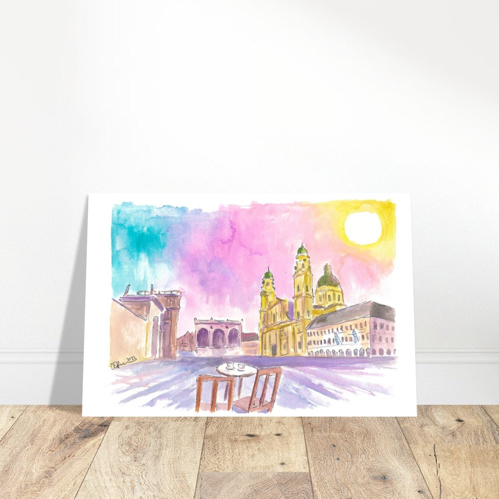 Munich Odeon Square Coffee and Rainbow Sunset - Limited Edition Fine Art Print -