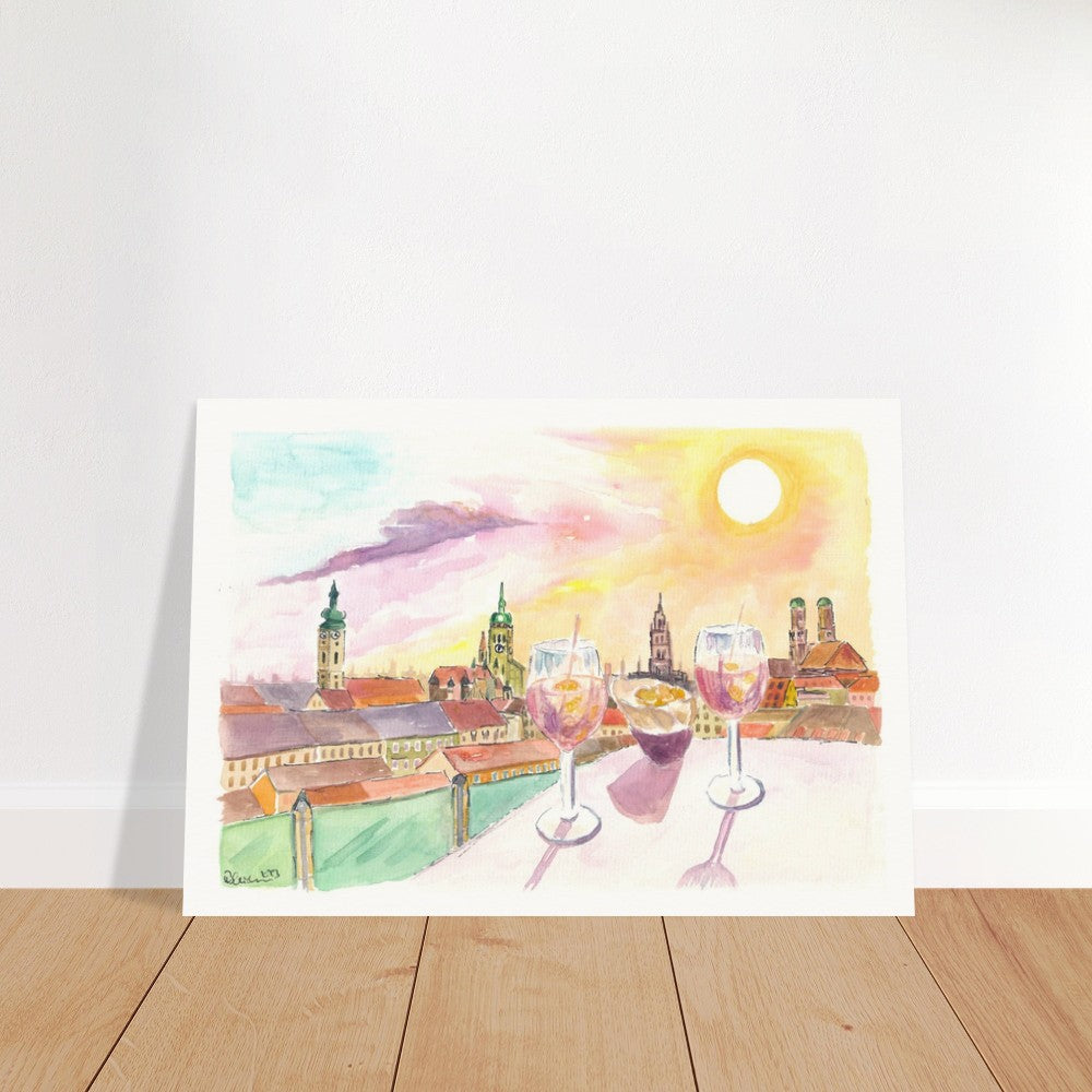 Munich Sundowner with Rooftop Vibes and Skyline View - Limited Edition Fine Art Print - Original Painting available