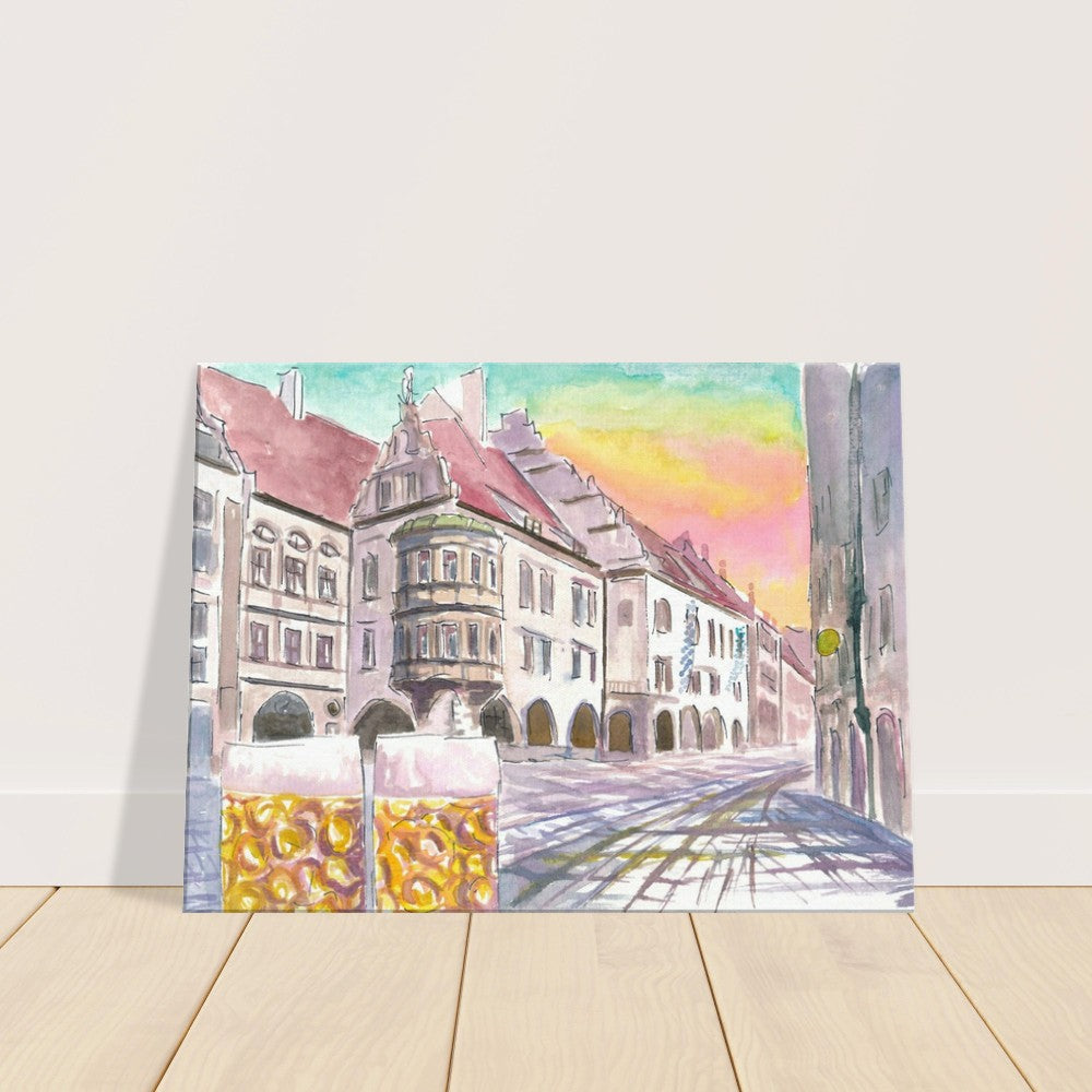 Platzl Square in Munich with Historic Old Beer Hall and Mass - Limited Edition Fine Art Print - Original Painting available