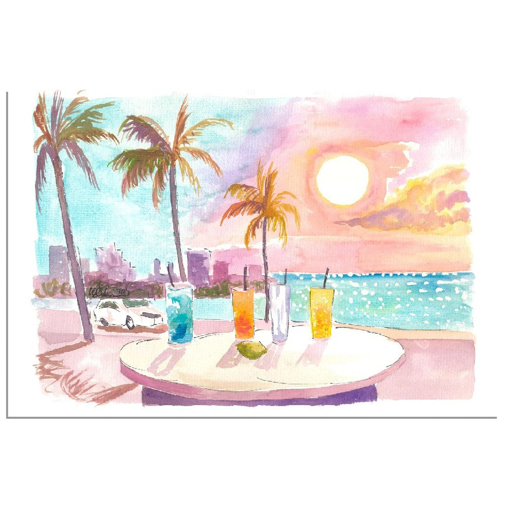 Feeling the Soft Breeze in Miami Beach with Cocktails - Limited Edition Fine Art Print - Original Painting available